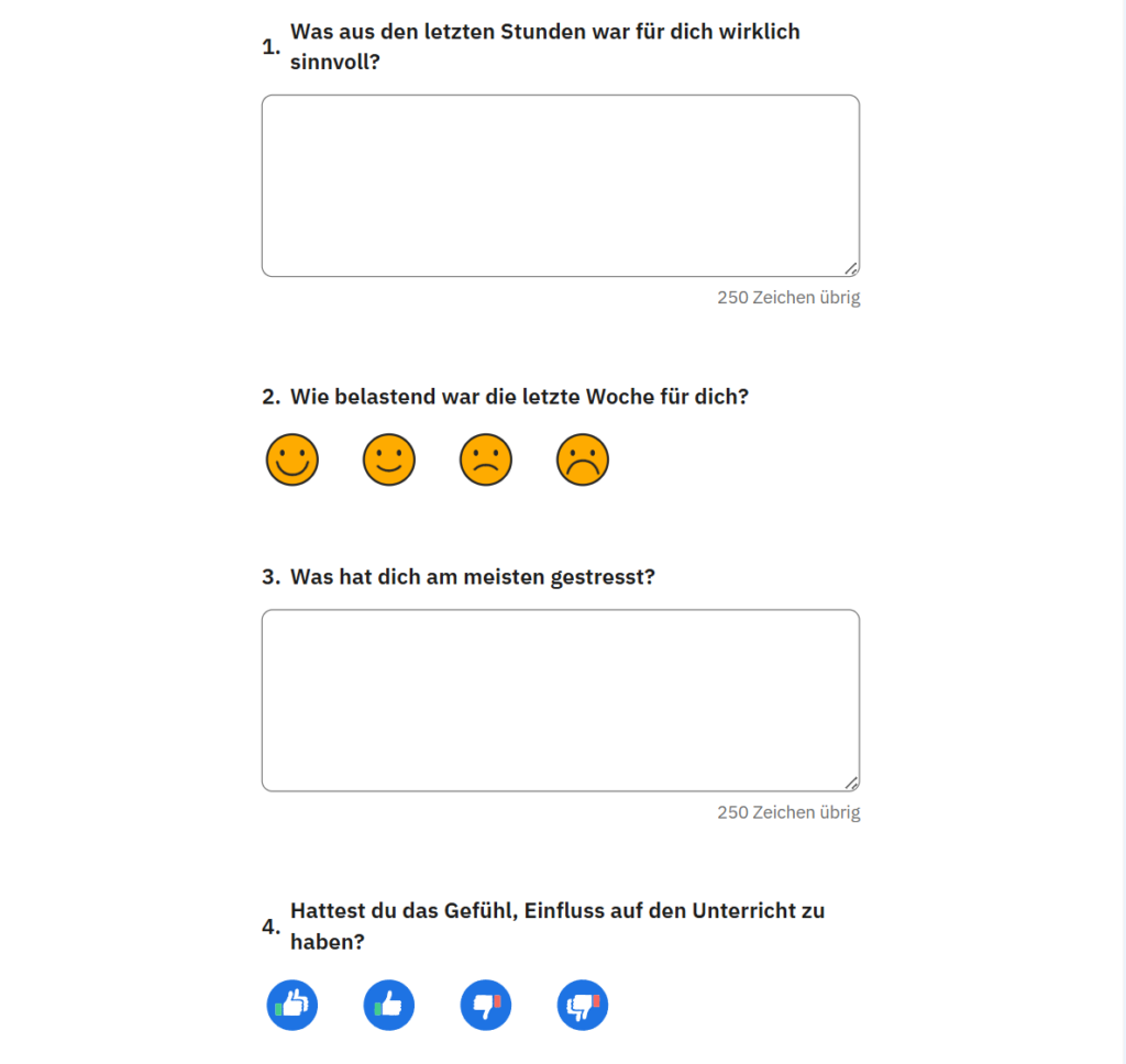 Beispiel einer Edkimo-Umfrage zu Motivation, Stress und Mitbestimmung im Unterricht