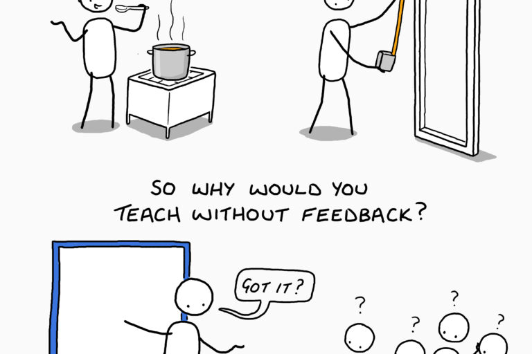 Comic by Chaz Hutton about learning, feedback and improvement.